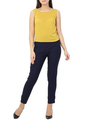 navy blue solid front trousers - 15117177 - Standard Image - 4