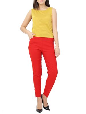 red solid flat front trouser - 15117180 - Standard Image - 4