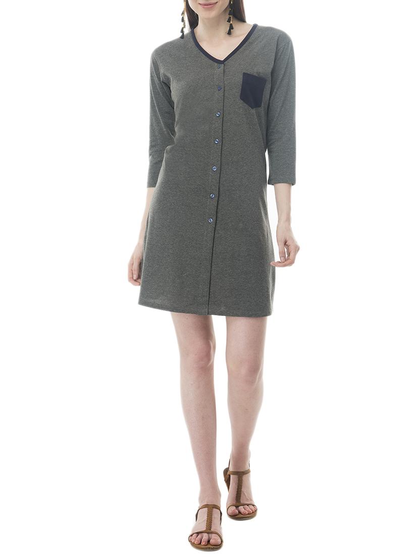 grey solid shirt dress - 15118642 - Zoom Image - 4