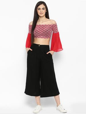 solid black rayon culottes - 15119313 - Standard Image - 4