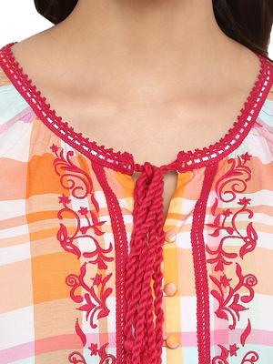 orange checkered cotton blouson top - 15119329 - Standard Image - 4