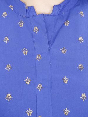 blue cotton straight printed kurta - 15120869 - Standard Image - 4