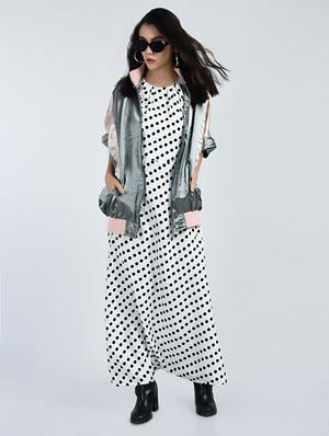 Pleated neck polka doted maxi dress - 15121397 - Standard Image - 4