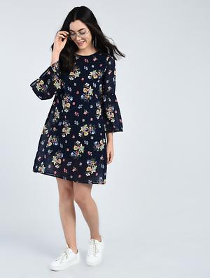 bell sleeved floral shift dress - 15121411 - Standard Image - 4