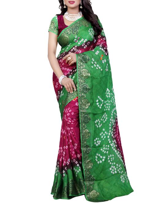 magenta art silk bandhani saree with blouse - 15121909 - Very Small Image - 1
