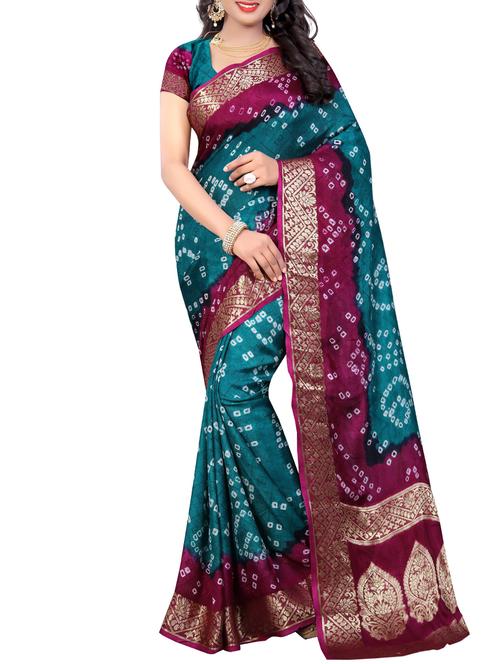 turquoise art silk bandhani saree with blouse - 15121911 - Very Small Image - 1
