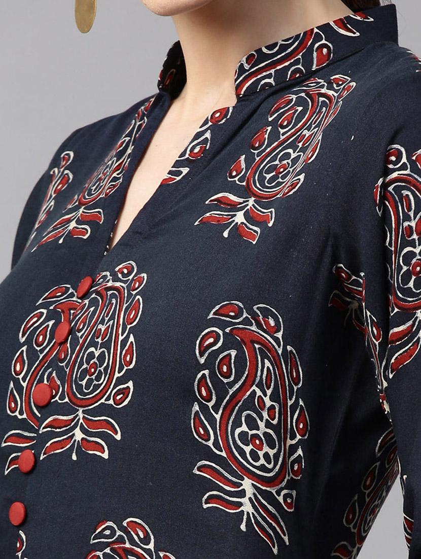 blue rayon aline kurta - 15122095 - Zoom Image - 4
