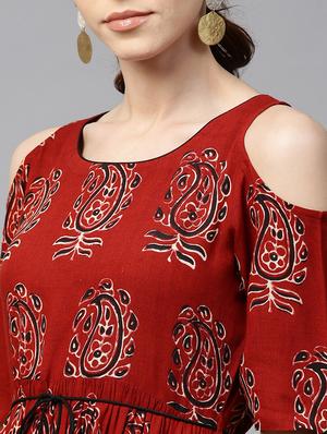 brown rayon flared kurta - 15122097 - Standard Image - 4