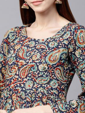 Blue rayon flared kurta - 15122101 - Standard Image - 4
