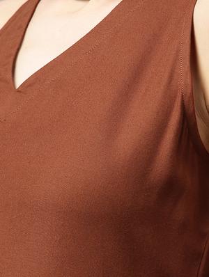 brown rayon aline kurta - 15122133 - Standard Image - 4