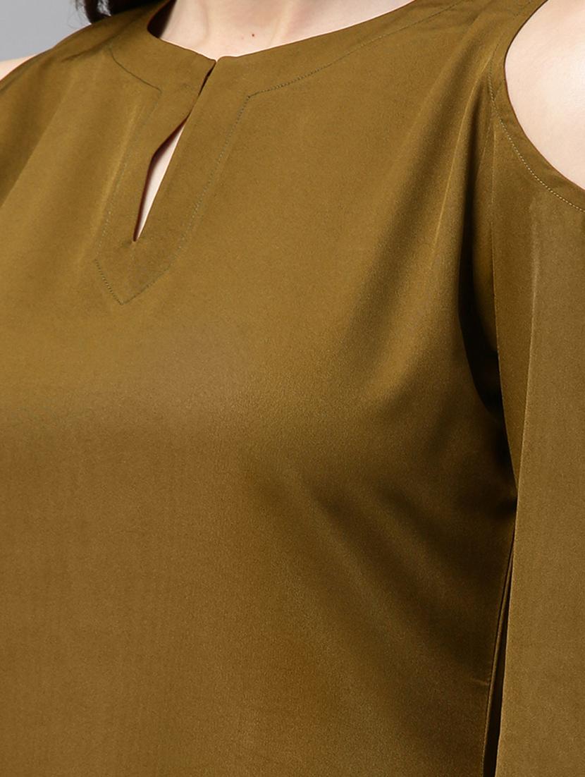 green crepe straight kurta - 15122141 - Zoom Image - 4