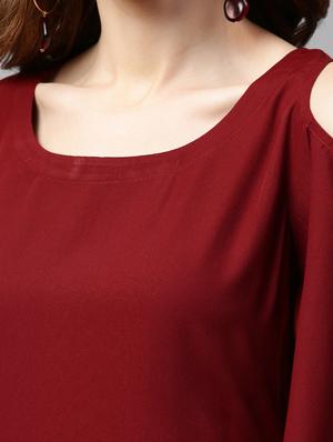 maroon crepe straight kurta - 15122143 - Standard Image - 4