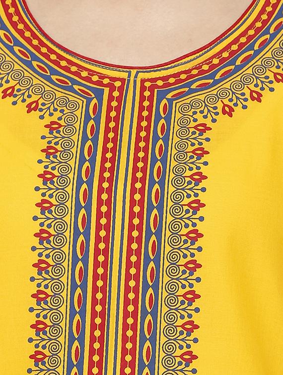 yellow cotton straight kurta - 15122348 - Zoom Image - 4