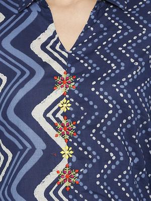 blue cotton aline kurta - 15122362 - Standard Image - 4