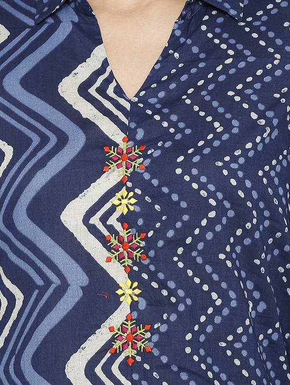blue cotton aline kurta - 15122362 - Zoom Image - 4