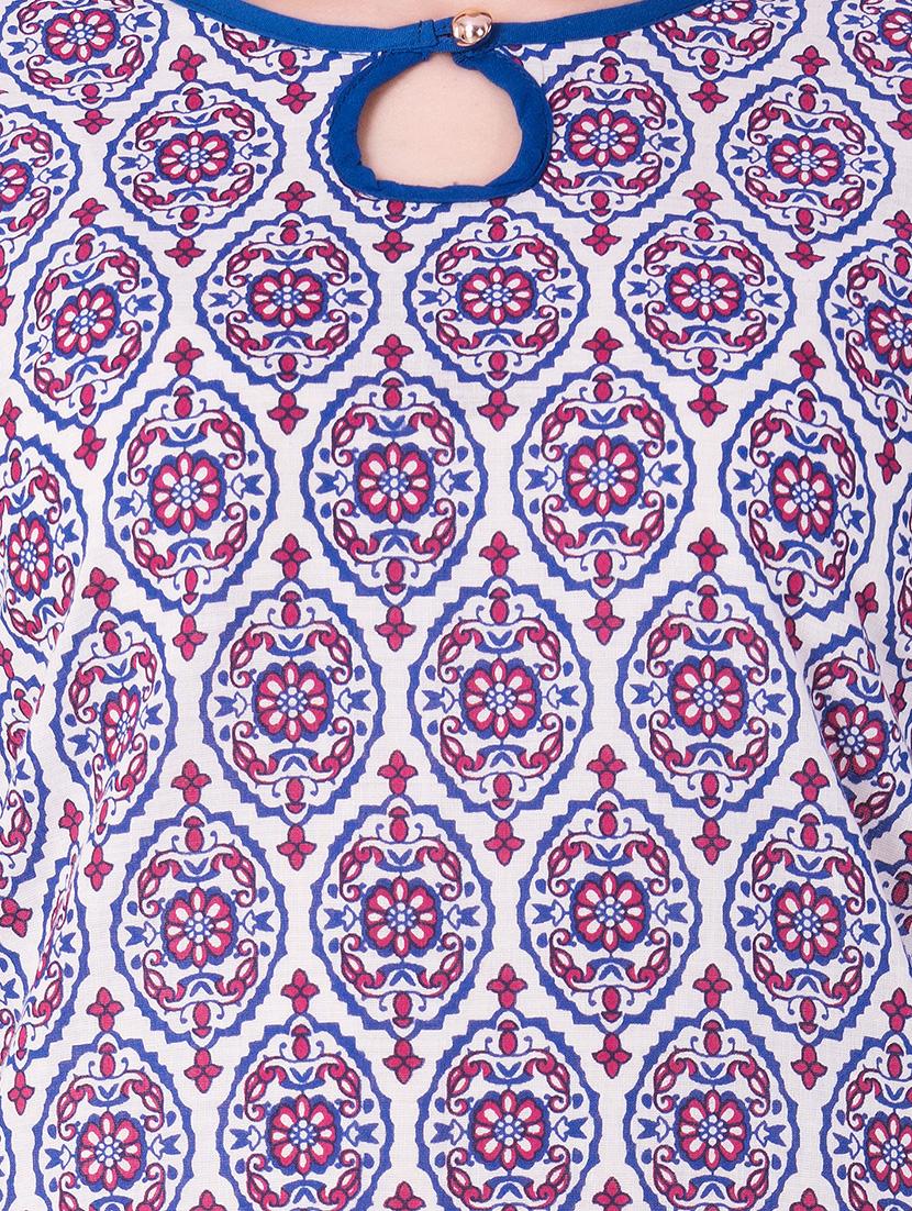 blue cotton straight kurta - 15122368 - Zoom Image - 4