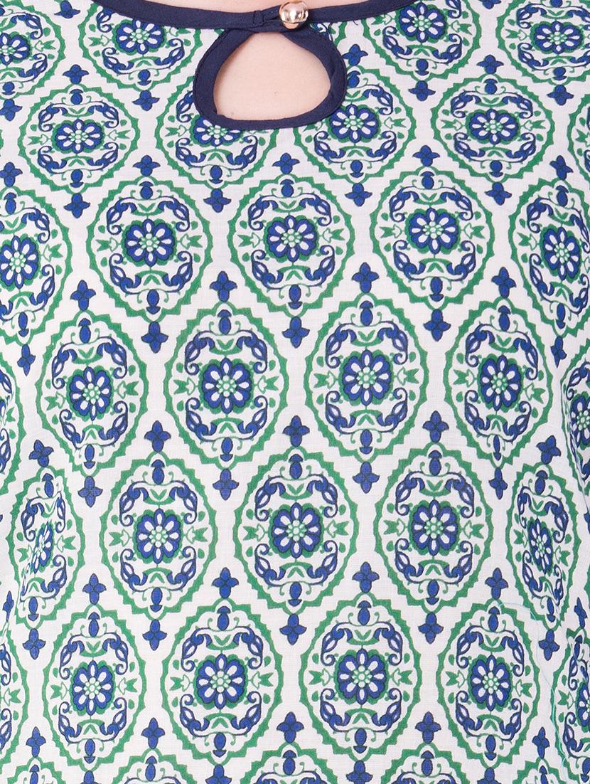 blue cotton a-line kurta - 15122379 - Zoom Image - 4
