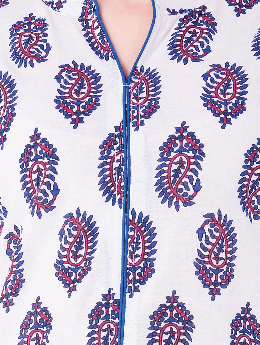 White cotton straight kurta - 15122380 - Zoom Image - 4