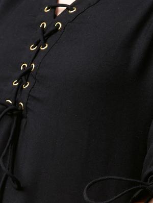 Black Rayon Solid Kurta With Cotton Printed Palazzo - 15129034 - Standard Image - 4