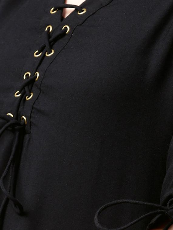 Black Rayon Solid Kurta With Cotton Printed Palazzo - 15129034 - Zoom Image - 4