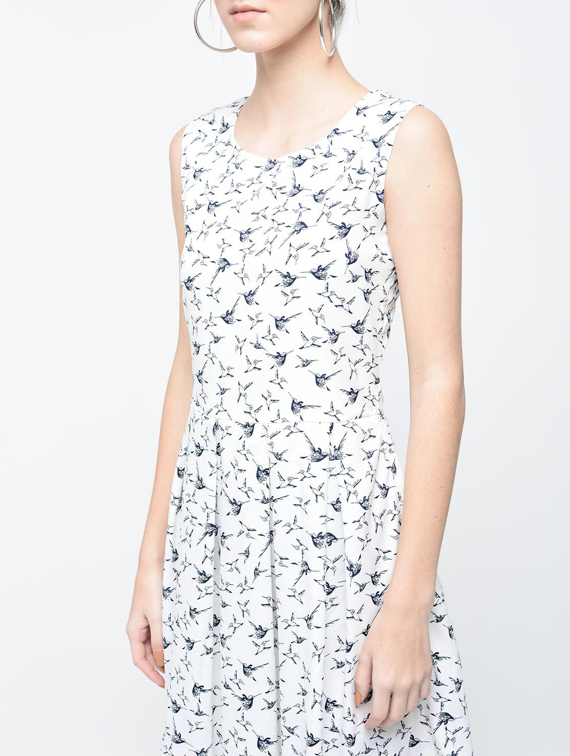 white printed crepe fit & flare dress - 15136250 - Zoom Image - 4