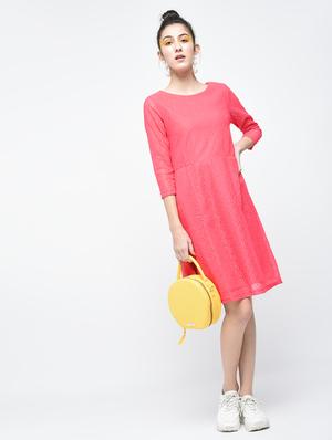 pink solid net fit & flare dress - 15137224 - Standard Image - 4