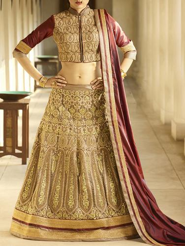 Gold embroidered flared lehenga - 15140748 - Very Small Image - 1