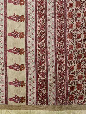 beige cotton silk printed saree with blouse - 15140822 - Standard Image - 4