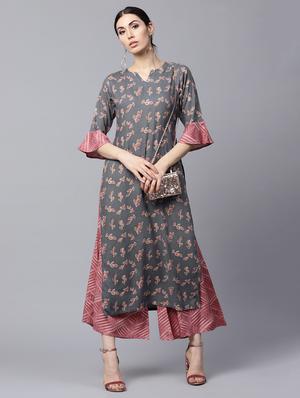 grey rayon kurta palazzo set - 15143337 - Standard Image - 4