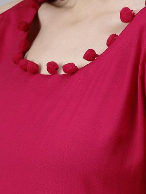 pom pom solid flared kurta - 15143428 - Standard Image - 4