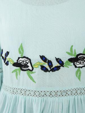 blue crepe embroidered tunic - 15146797 - Standard Image - 4
