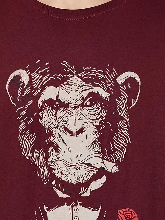 maroon cotton chest print tshirt - 15148058 - Zoom Image - 4