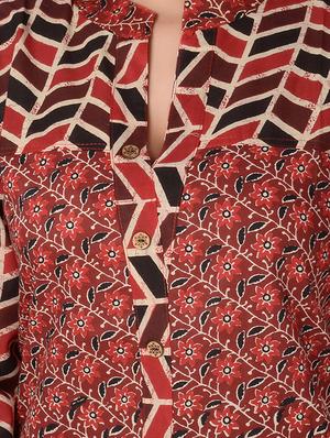 red cotton straight kurta - 15148220 - Standard Image - 4