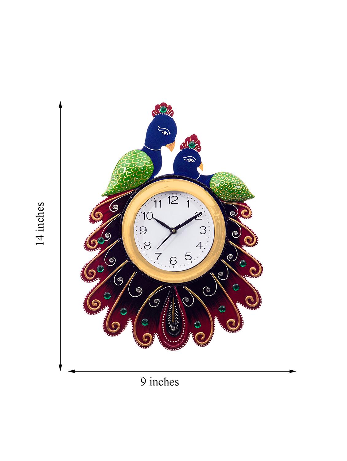 Handcrafted Papier-Mache 2 Peococks Decorative Wall Clock - 15148653 - Zoom Image - 4
