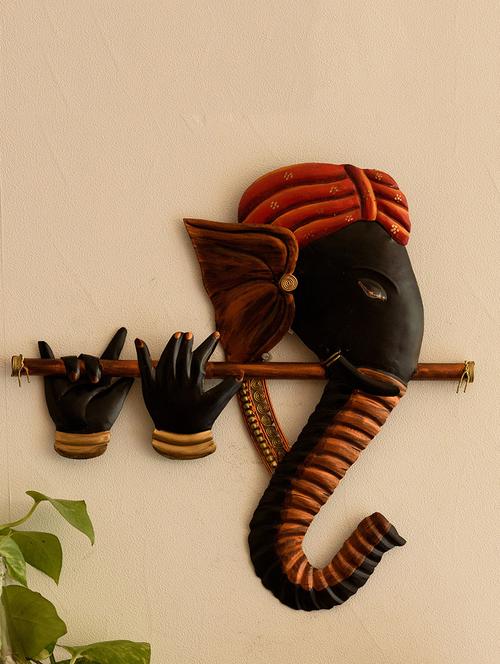Wrought Iron Bansuri Ganesha Wall Hanging - 15149674 - Standard Image - 1