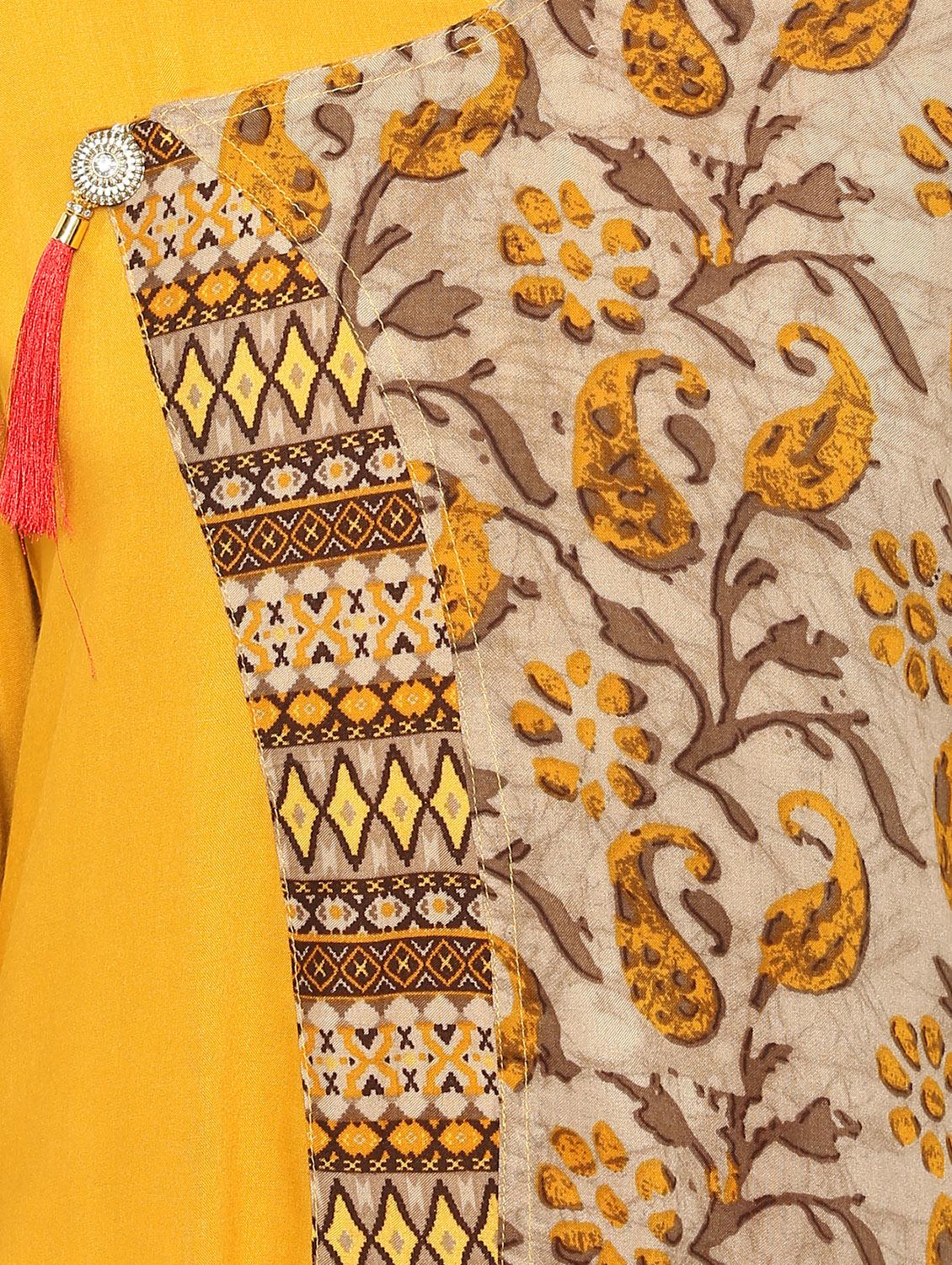 mustard rayon straight kurta - 15152262 - Zoom Image - 4