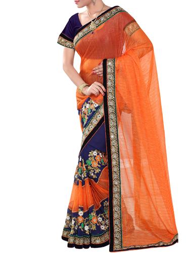 orange georgette half & half saree with blouse - 15152376 - Very Small Image - 1