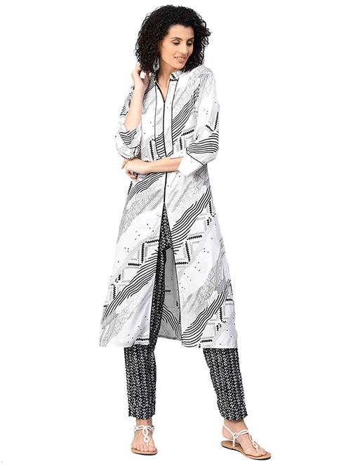 White cotton kurta pant set - 15154983 - Very Small Image - 1