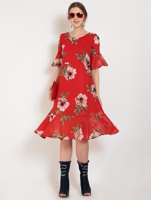 Bell sleeved ruffled hem dress - 15155785 - Standard Image - 4