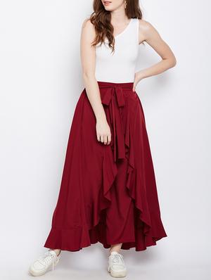 red solid ruffled palazzo - 15158510 - Standard Image - 4