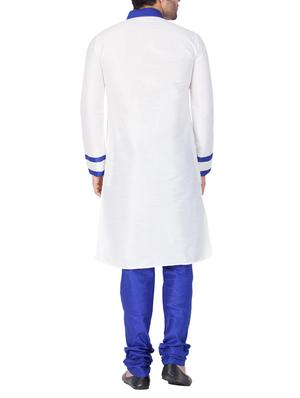 white and blue silk blend kurta pyjama set - 15158920 - Standard Image - 4