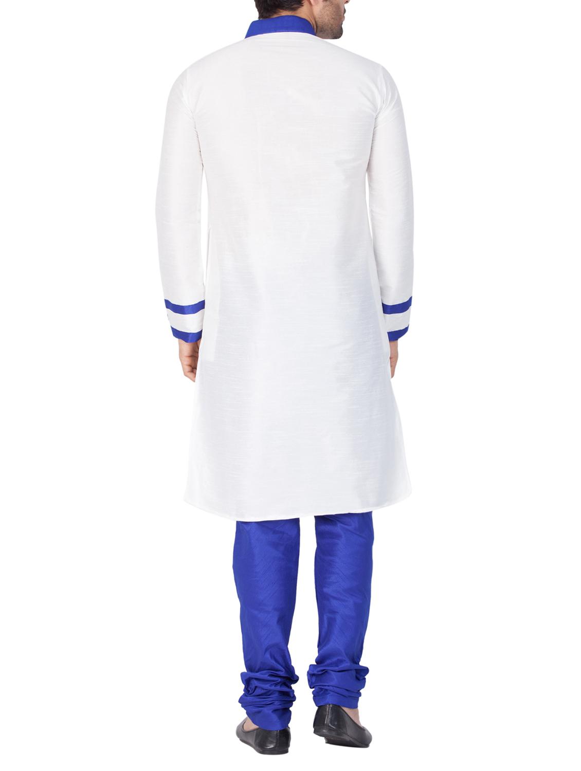 white and blue silk blend kurta pyjama set - 15158920 - Zoom Image - 4