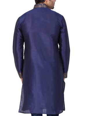 blue silk blend long kurta - 15159453 - Standard Image - 4