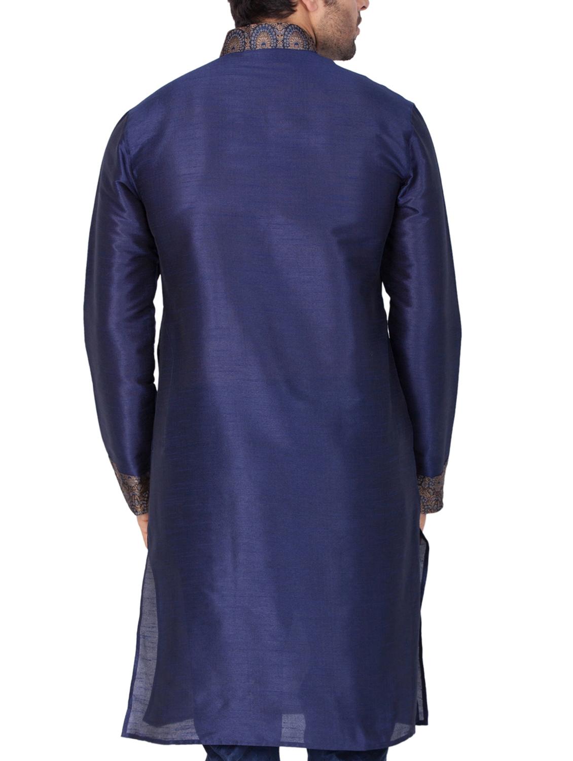 blue silk blend long kurta - 15159453 - Zoom Image - 4