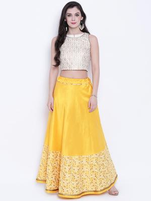 yellow dupion silk flared skirt - 15159649 - Standard Image - 4