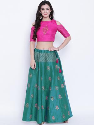 green dupion silk flared skirt - 15159651 - Standard Image - 4