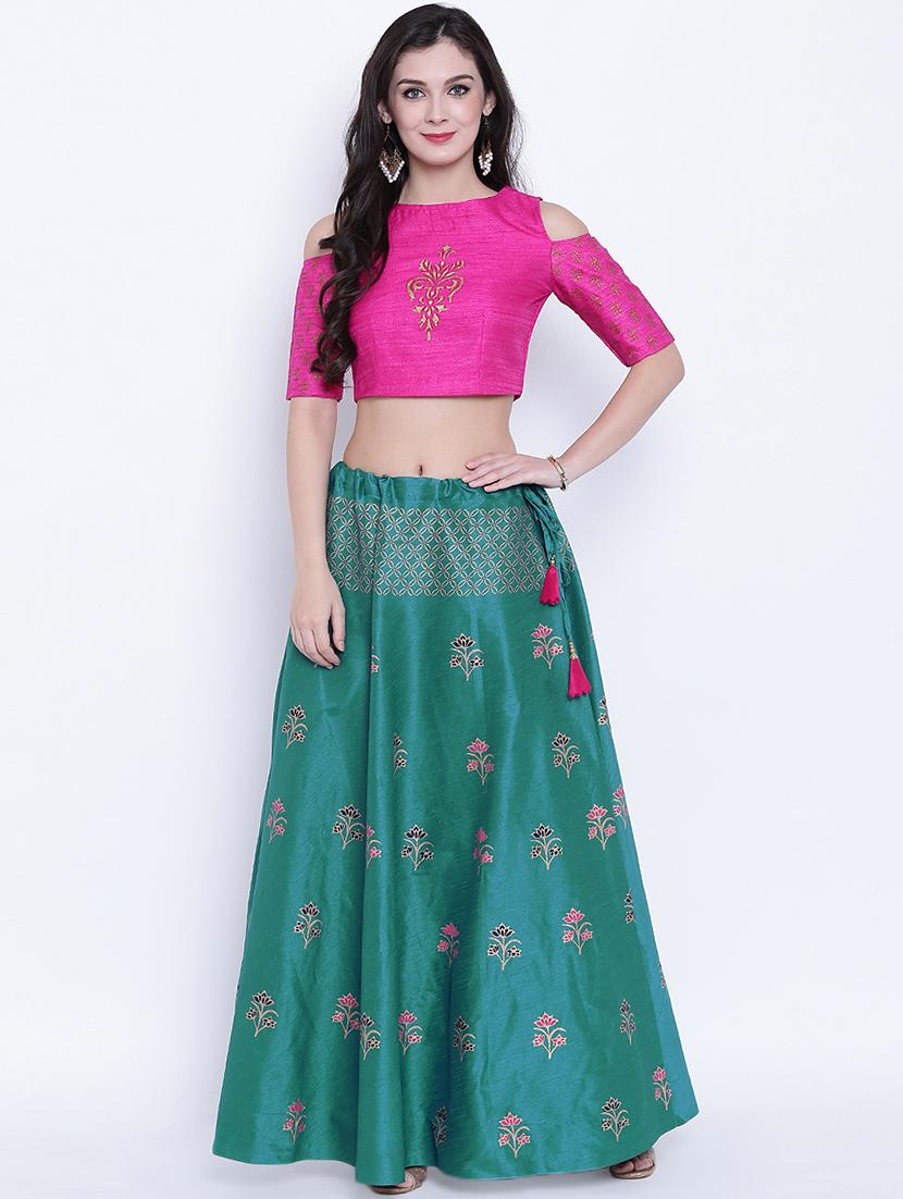 green dupion silk flared skirt - 15159651 - Zoom Image - 4