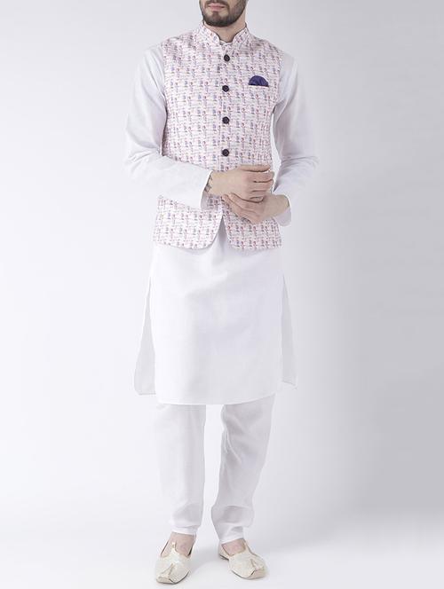 white cotton kurta pyjama set with Nehru jacket - 15162267 - Standard Image - 1