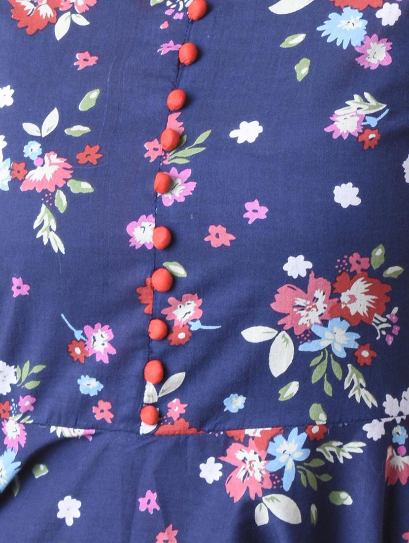 blue cotton flared kurta - 15162590 - Zoom Image - 4