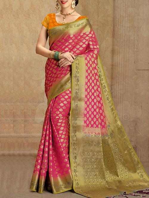 zari motifs woven saree with blouse - 15163471 - Very Small Image - 1